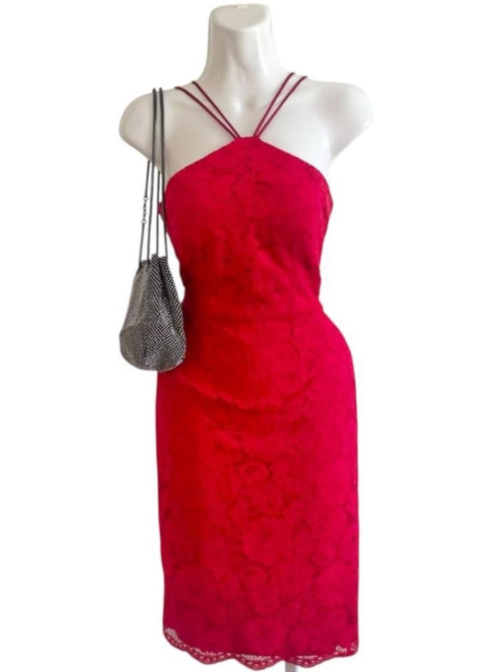 Decode Red Floral Lace Strappy Back Cocktail Dress Size 4